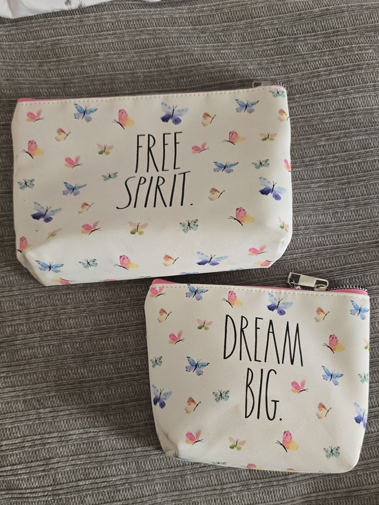 Rae Dunn Handbags - Free Spirit & Dream Big White Butterfly Cosmetic Bags - Set of 2